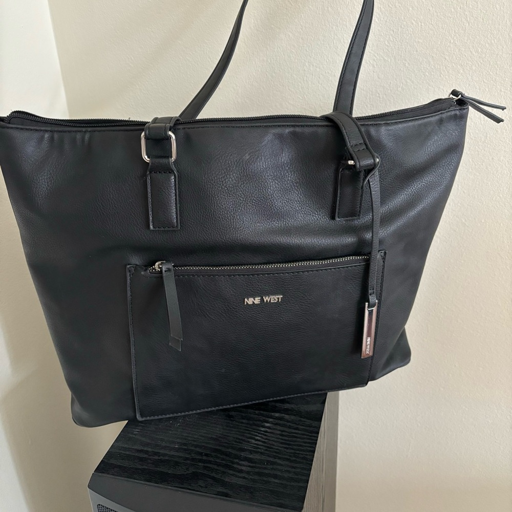 Nine West Black Zippered Tote Bag